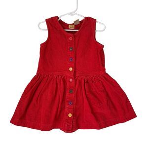 Vintage Tot Trends Girls Red Cotton Corduroy Jumper Primary Color Buttons 4T